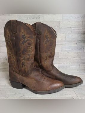 Men's Justin Stampede Western Brown Leather Rodeo Cowboy Boots Size 12